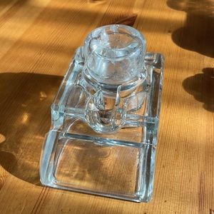 ANTIQUE GLASS INKWELL FOUNTAIN PEN HOLDER 2 PIECE INDUSTRIAL